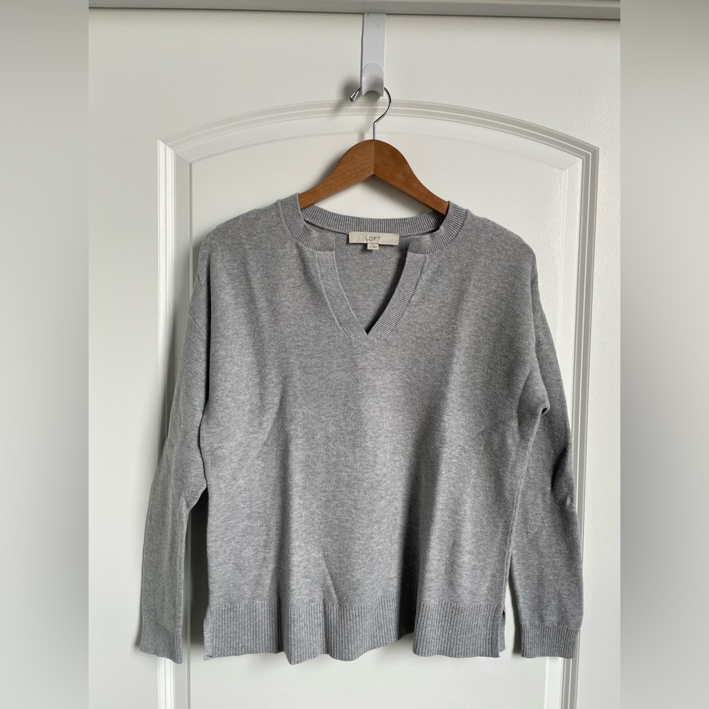 Loft Gray Split Neck Sweatet - image 1